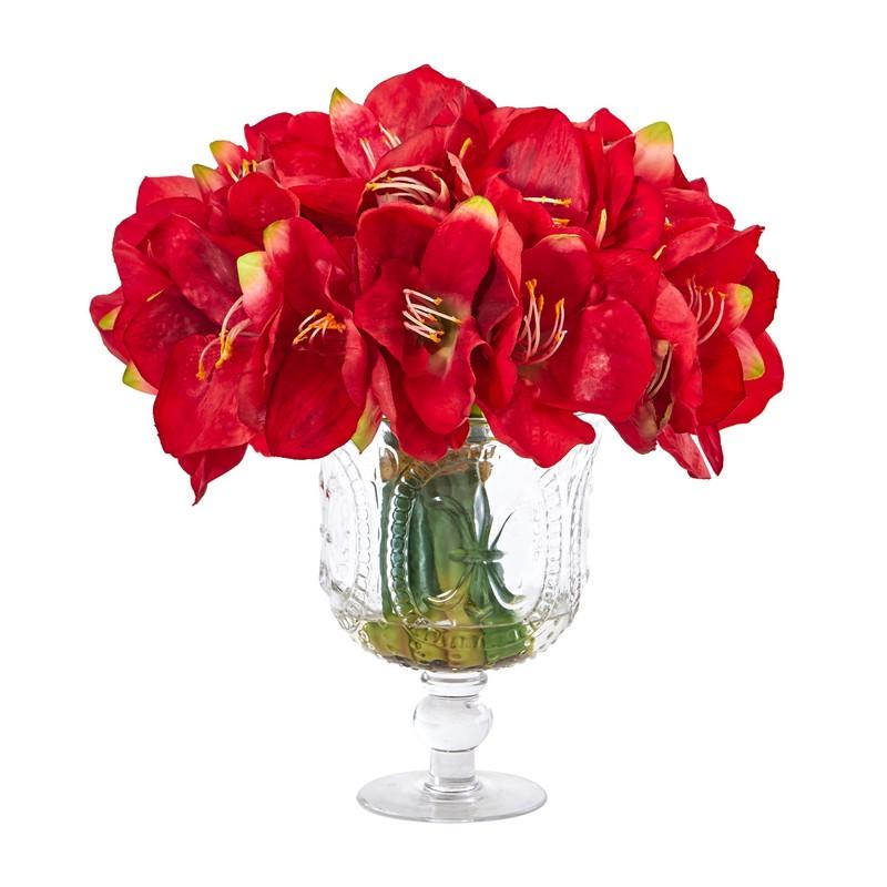 Amaryllis Bouquet Artificial Arrangement in Royal Vase