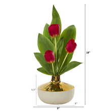 Load image into Gallery viewer, 18&quot; Tulip Artificial Arrangement in Gold and Cream Elegant Vase
