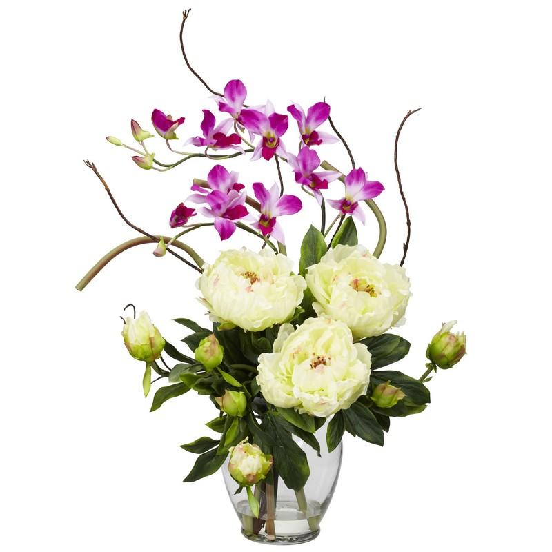 Peony & Orchid Silk Flower Arrangement