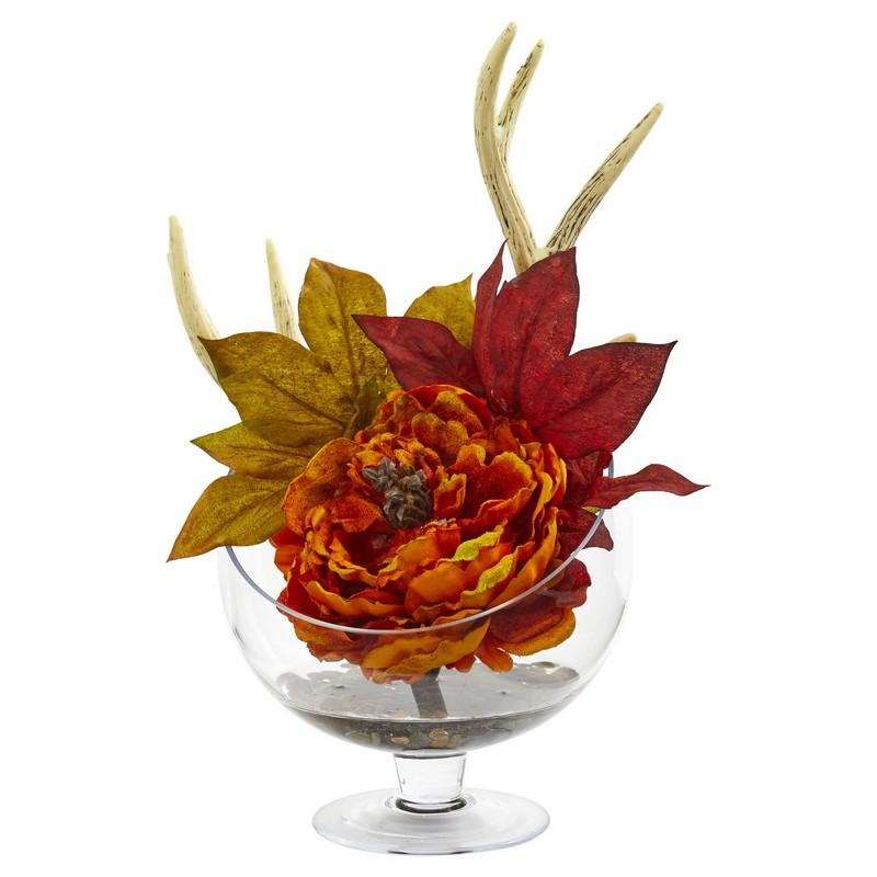 Peony Artificial Arrangement in Pedestal Glass Vase