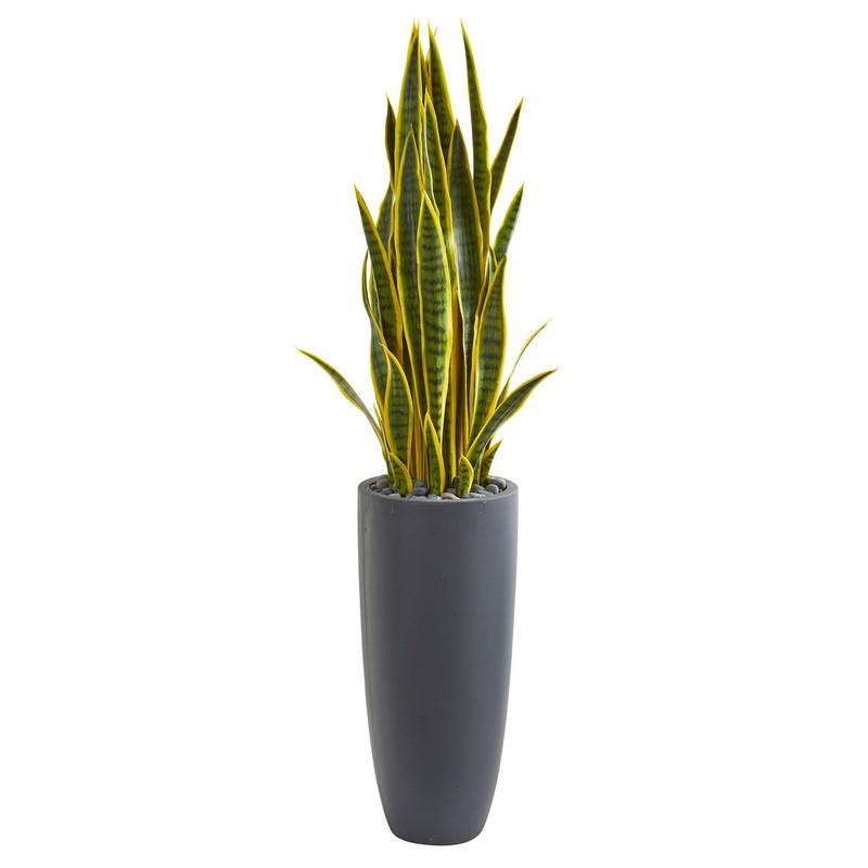 4.5' Sansevieria Artificial Plant in Gray Planter