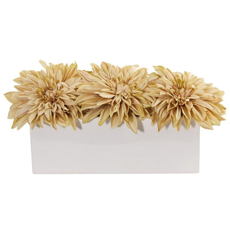 Dahlia Artificial Arrangement in White Planter