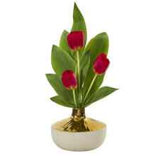 Load image into Gallery viewer, 18&quot; Tulip Artificial Arrangement in Gold and Cream Elegant Vase
