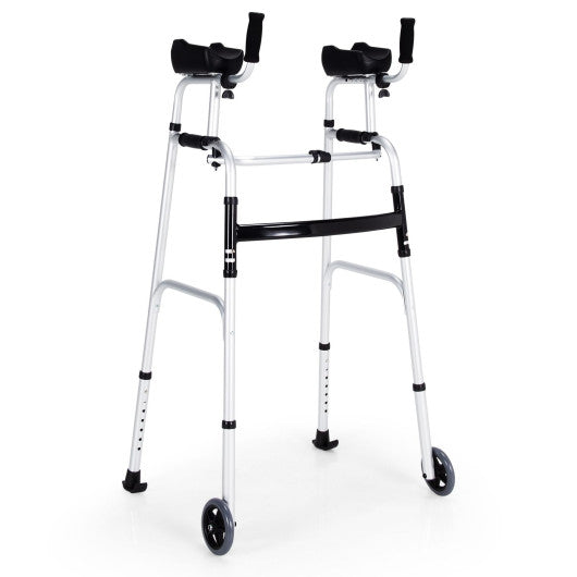 Folding Height Adjustable Walking Frame with Armrest Support-Silver