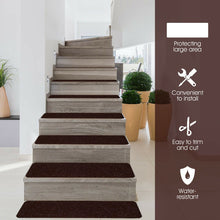 Load image into Gallery viewer, 15 Pieces 30 x 8 Inch Slip Resistant Soft Stair Treads Carpet-Brown
