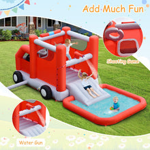 Load image into Gallery viewer, Fire Truck Themed Inflatable Castle Water Park Kids Bounce House with 480W Blower
