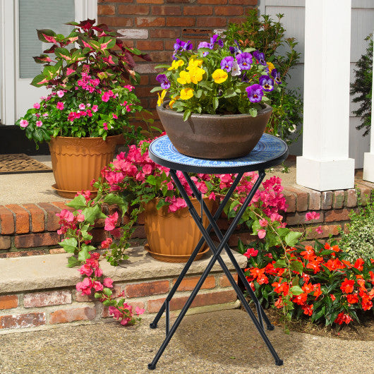 14 Inch Round End Table with Ceramic Tile Top