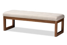 Load image into Gallery viewer, Baxton Studio Caramay Modern and Contemporary Light Beige Fabric Upholstered Walnut Brown Finished Wood Bench
