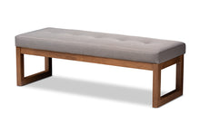 Load image into Gallery viewer, Baxton Studio Caramay Modern and Contemporary Grey Fabric Upholstered Walnut Brown Finished Wood Bench
