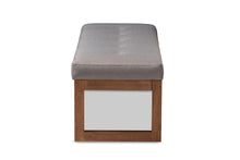 Load image into Gallery viewer, Baxton Studio Caramay Modern and Contemporary Grey Fabric Upholstered Walnut Brown Finished Wood Bench
