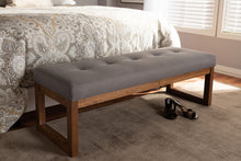 Load image into Gallery viewer, Baxton Studio Caramay Modern and Contemporary Grey Fabric Upholstered Walnut Brown Finished Wood Bench
