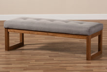 Load image into Gallery viewer, Baxton Studio Caramay Modern and Contemporary Grey Fabric Upholstered Walnut Brown Finished Wood Bench
