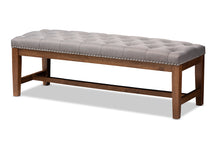 Load image into Gallery viewer, Baxton Studio Ainsley Modern and Contemporary Grey Fabric Upholstered Walnut Finished Solid Rubberwood Bench
