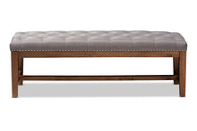 Load image into Gallery viewer, Baxton Studio Ainsley Modern and Contemporary Grey Fabric Upholstered Walnut Finished Solid Rubberwood Bench
