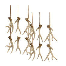 Load image into Gallery viewer, Rustic Deer Antler Hanging Ornament with Rope Tie (Set of 12)
