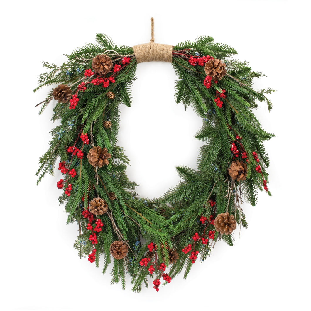 Mixed Pine Cone Berry Wreath 30