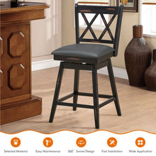 Load image into Gallery viewer, 2 Pieces 24 Inch Swivel Counter Height Barstool Set with Rubber Wood Legs-Black
