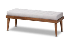 Load image into Gallery viewer, Baxton Studio Linus Mid-Century Modern Greyish Beige Fabric Upholstered and Button Tufted Wood Bench
