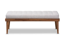 Load image into Gallery viewer, Baxton Studio Linus Mid-Century Modern Greyish Beige Fabric Upholstered and Button Tufted Wood Bench
