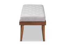 Load image into Gallery viewer, Baxton Studio Linus Mid-Century Modern Greyish Beige Fabric Upholstered and Button Tufted Wood Bench
