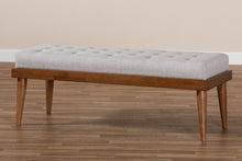 Load image into Gallery viewer, Baxton Studio Linus Mid-Century Modern Greyish Beige Fabric Upholstered and Button Tufted Wood Bench
