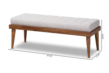 Load image into Gallery viewer, Baxton Studio Linus Mid-Century Modern Greyish Beige Fabric Upholstered and Button Tufted Wood Bench
