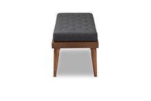 Load image into Gallery viewer, Baxton Studio Linus Mid-Century Modern Dark Grey Fabric Upholstered and Button Tufted Wood Bench
