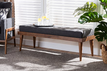 Load image into Gallery viewer, Baxton Studio Linus Mid-Century Modern Dark Grey Fabric Upholstered and Button Tufted Wood Bench
