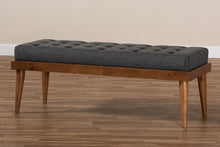 Load image into Gallery viewer, Baxton Studio Linus Mid-Century Modern Dark Grey Fabric Upholstered and Button Tufted Wood Bench
