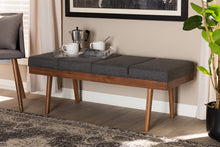 Load image into Gallery viewer, Baxton Studio Larisa Mid-Century Modern Charcoal Fabric Upholstered Wood Bench
