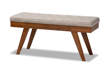 Load image into Gallery viewer, Baxton Studio Alona Mid-Century Modern Light Grey Fabric Upholstered Wood Dining Bench
