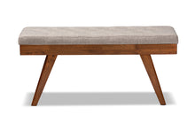 Load image into Gallery viewer, Baxton Studio Alona Mid-Century Modern Light Grey Fabric Upholstered Wood Dining Bench
