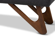 Load image into Gallery viewer, Baxton Studio Rika Mid-Century Modern Dark Grey Fabric Upholstered Walnut Brown Finished Boomerang Bench
