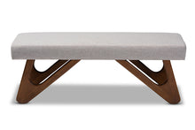 Load image into Gallery viewer, Baxton Studio Rika Mid-Century Modern Greyish Beige Fabric Upholstered Walnut Brown Finished Boomerang Bench
