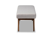 Load image into Gallery viewer, Baxton Studio Rika Mid-Century Modern Greyish Beige Fabric Upholstered Walnut Brown Finished Boomerang Bench
