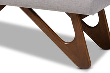 Load image into Gallery viewer, Baxton Studio Rika Mid-Century Modern Greyish Beige Fabric Upholstered Walnut Brown Finished Boomerang Bench
