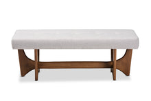 Load image into Gallery viewer, Baxton Studio Theo Mid-Century Modern Greyish Beige Fabric Upholstered Walnut Finished Bench
