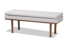 Load image into Gallery viewer, Baxton Studio Arne Mid-Century Modern Greyish Beige Fabric Upholstered Walnut Finished Bench
