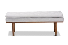 Load image into Gallery viewer, Baxton Studio Arne Mid-Century Modern Greyish Beige Fabric Upholstered Walnut Finished Bench
