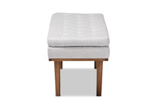 Load image into Gallery viewer, Baxton Studio Arne Mid-Century Modern Greyish Beige Fabric Upholstered Walnut Finished Bench
