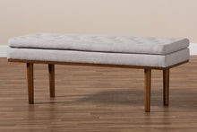 Load image into Gallery viewer, Baxton Studio Arne Mid-Century Modern Greyish Beige Fabric Upholstered Walnut Finished Bench
