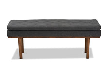 Load image into Gallery viewer, Baxton Studio Arne Mid-Century Modern Dark Grey Fabric Upholstered Walnut Finished Bench
