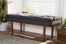 Load image into Gallery viewer, Baxton Studio Arne Mid-Century Modern Dark Grey Fabric Upholstered Walnut Finished Bench
