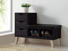 Load image into Gallery viewer, Baxton Studio Arielle Modern and Contemporary Dark Brown Wood 3-drawer Shoe Storage Padded Leatherette Seating Bench with Two Open Shelves
