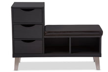 Load image into Gallery viewer, Baxton Studio Arielle Modern and Contemporary Dark Brown Wood 3-drawer Shoe Storage Padded Leatherette Seating Bench with Two Open Shelves
