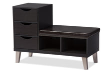 Load image into Gallery viewer, Baxton Studio Arielle Modern and Contemporary Dark Brown Wood 3-drawer Shoe Storage Padded Leatherette Seating Bench with Two Open Shelves
