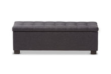 Load image into Gallery viewer, Baxton Studio Roanoke Modern and Contemporary Dark Grey Fabric Upholstered Grid-Tufting Storage Ottoman Bench
