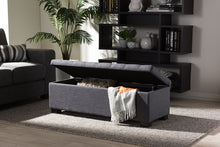 Load image into Gallery viewer, Baxton Studio Roanoke Modern and Contemporary Dark Grey Fabric Upholstered Grid-Tufting Storage Ottoman Bench
