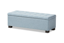 Load image into Gallery viewer, Baxton Studio Roanoke Modern and Contemporary Light Blue Fabric Upholstered Grid-Tufting Storage Ottoman Bench
