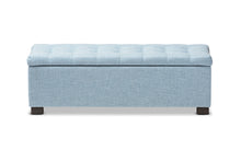 Load image into Gallery viewer, Baxton Studio Roanoke Modern and Contemporary Light Blue Fabric Upholstered Grid-Tufting Storage Ottoman Bench
